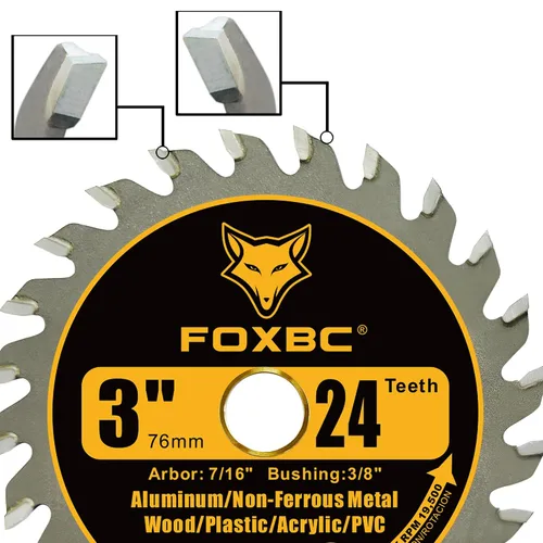 Vista 4 de FOXBC Hoja de sierra circular de carburo de 3 pulgadas, 24 dientes, 36 dientes para madera, plástico, PVC, acrílico, aluminio con eje de 7/16