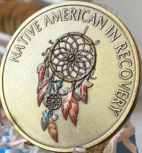 Vista 4 de Nativo Americano en Recuperación Medallón Atrapasueños Bendición Oración Sobriedad Chip