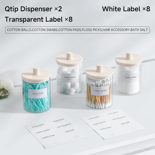 Vista 2 de TIPGO Dispensador de vidrio Qtip Holder – Tarro transparente de 10 onzas Crema