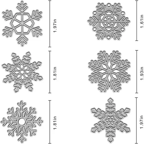 Vista 2 de Troqueles de metal para cortar copos de nieve, diseño de copos de nieve de seis formas diferentes, plantillas de plantillas para álbumes de recortes