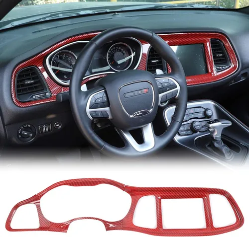 Vista 10 de JeCar Marco de tablero panel de mando compartimento central, accesorio decorativo interior compatible con Dodge Challenger 2015-2023, textura
