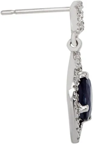 Vista 2 de Aretes ovalados de oro blanco de 10 k con zafiro y diamantes, Gema, Zafiro Diamante