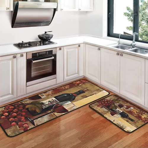 Vista 12 de Alfombras y esteras de cocina con tema de café (2 piezas), alfombra de cocina negra antideslizante lavable, suave, superabsorbente, juego