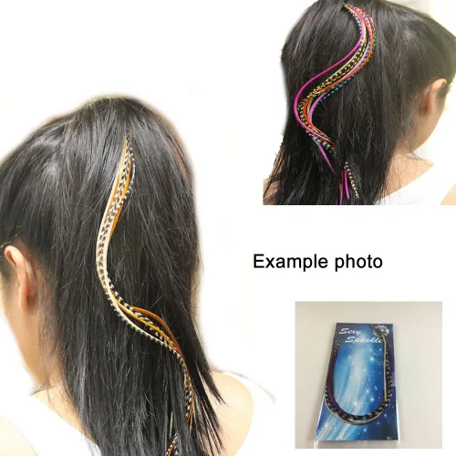 Vista 4 de Kit de extensión de pelo de plumas: 10 plumas de gallo auténticas multicolor largas, todas las plumas individuales, que van de 7 a 11 pulgadas