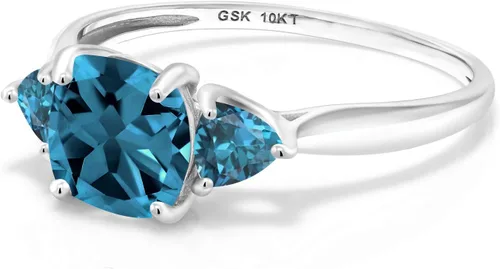 Vista 3 de Gem Stone King Anillo de compromiso de oro blanco de 10 quilates con topacio azul Londres para mujer