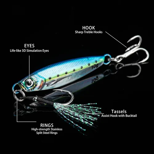 Vista 4 de Goture Fishing Jigs, Lead Vertical Jig Saltwater,3D Colors Jigging Lures,Jig Fishing Lures with Assist Hook and Treble Hook,Fishing Jigging Spoon
