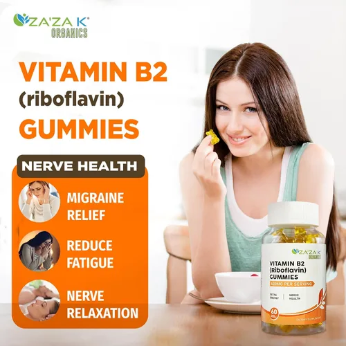 Vista 3 de ZA'ZA K ORGANICS Gomitas de vitamina B2 – Riboflavina 400 mg para niños y adultos, suplementos de vitamina B2 esenciales veganos, apoyo energético