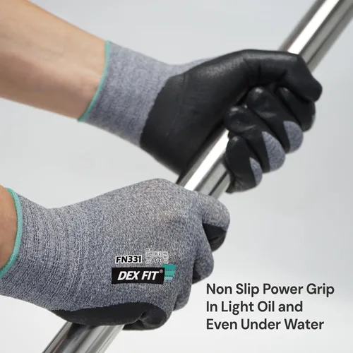 Vista 11 de DEX FIT Guantes de trabajo prémium FN331, agarre fino de nitrilo, gris, S
