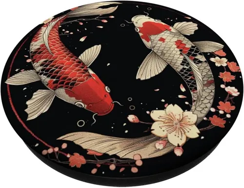 Vista 2 de Peces japoneses Koi Fish Japón Carpa Yin Yang Nishikigoi Fish PopSockets Adhesivo PopGrip