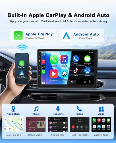 Vista 4 de SIXTOP Radio estéreo de coche Android 2G+64G para Hyundai Sonata 2009 2010 (A/C) inalámbrico CarPlay Android Auto, pantalla táctil HD de 9 pulgadas