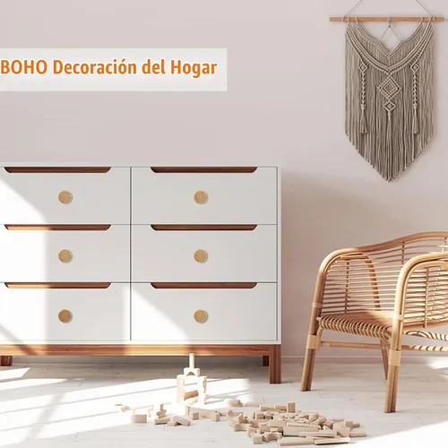 Vista 5 de ANPHSIN Paquete de 6 pomos boho de ratán para armario