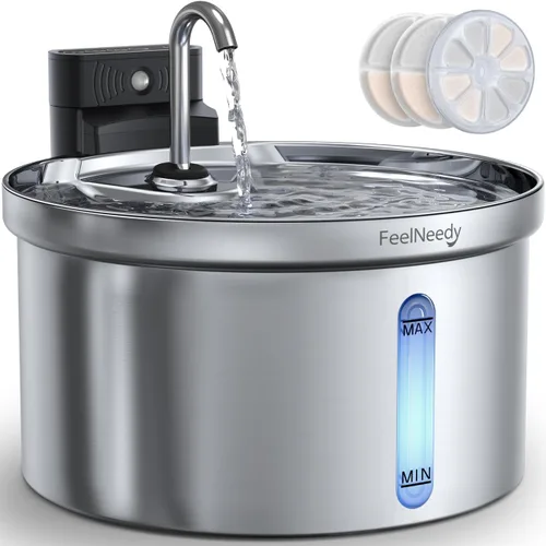 Vista 11 de Fuente de agua inalámbrica para gatos [Separación de agua y batería] FEELNEEDY Fuente para gatos operada por batería de 4000mAh, fuente