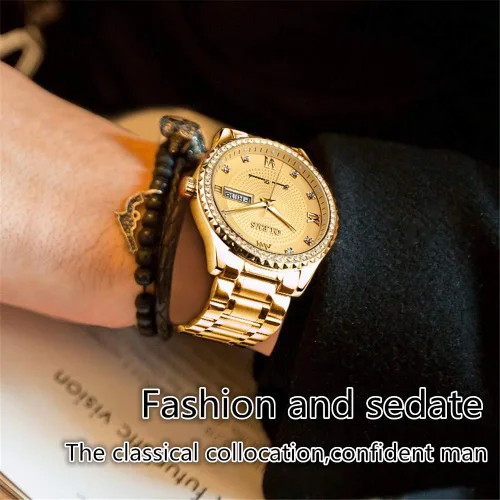 Vista 2 de OLEVS Men Quartz Business Watch with Stainless Steel Band Classic Waterproof Watches Roman Numeral Unique Calendar Date Window Wristwatch