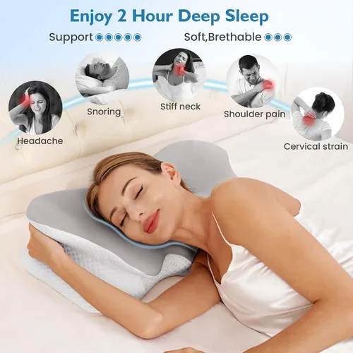 Vista 4 de 2 piezas de almohada cervical para aliviar el dolor de cuello, almohada de cuello para dormir de lado, almohadas de espuma viscoelástica ergonómicas