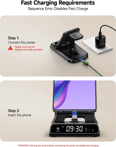 Vista 5 de Estación de Carga Rápida USB C de 25W para Samsung, SwanScout 701S, Soporte de Carga Plegable 3 en 1 para Galaxy S25/S24/Z Flip 7/Fold