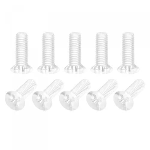 Vista 18 de uxcell Tornillos plásticos de la máquina Phillips de M4 x 19.7 ft m, pernos de máquina de cabeza plana de la PC transparentes 25pcs
