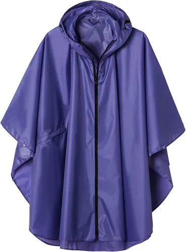 Vista 34 de SaphiRose - Poncho de lluvia unisex impermeable con capucha para mujeres adultas con bolsillos A-negro-blanco