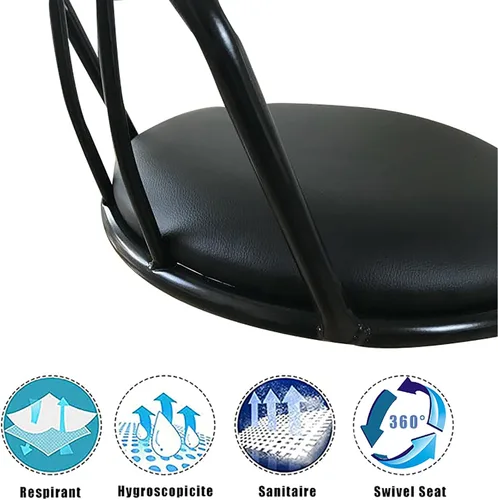 Vista 6 de QQXX Juego de 2 taburetes de bar giratorios con respaldo y reposapiés, taburete de cocina y comedor con acolchado de cuero, taburete de bar alto