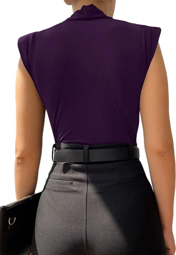 Vista 30 de LYANER Leotardo sin mangas fruncido con cuello en V para mujer