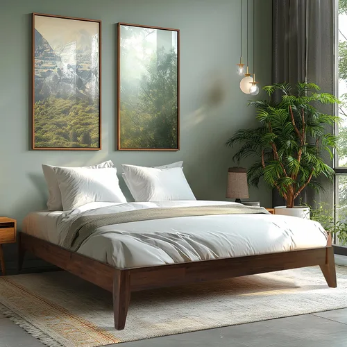 Vista 6 de Acacia Mervyn - Cama de plataforma de madera de 14 pulgadas, marco de cama sin cabecero, marco de cama tamaño Queen, color chocolate