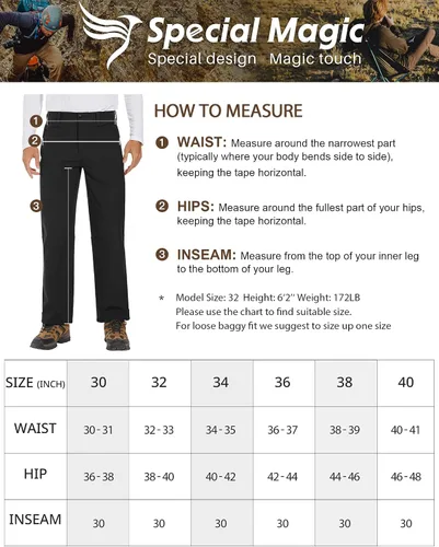 Vista 6 de SPECIALMAGIC Pantalones de senderismo con forro polar para hombre, para esquí, invierno, softshell, impermeables, bolsillos con cremallera