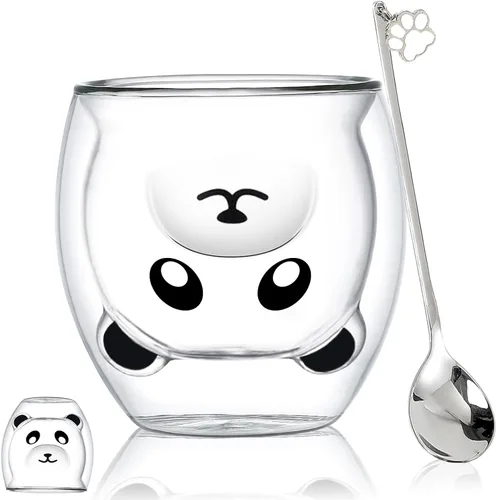 Vista 12 de Binoster Tazas Lindas de Oso Kawaii de Vidrio de Doble Pared para Café y Té, Taza de Yogur Divertida, Regalo Novedoso para Mujeres, Sus Amigas