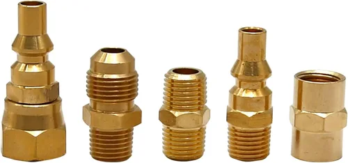 Vista 2 de Válvula adaptadora de conexión rápida de propano para RV, enchufe de flujo completo NPT de 1/4 pulgadas macho/hembra y kit rápido de 3/8 pulgadas