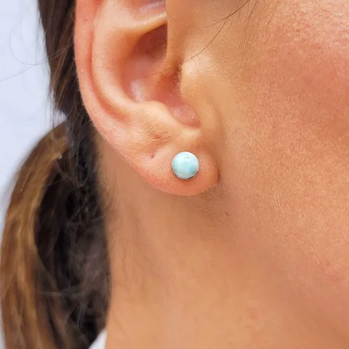 Vista 7 de Pendientes naturales de 0.236 in con chapado en oro blanco sobre plata de ley, bisel cabujón de piedras preciosas regalo de joyería para ella