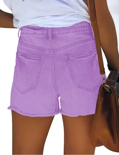 Vista 2 de GRAPENT Pantalones cortos de mezclilla elásticos y rasgados de cintura alta para mujer