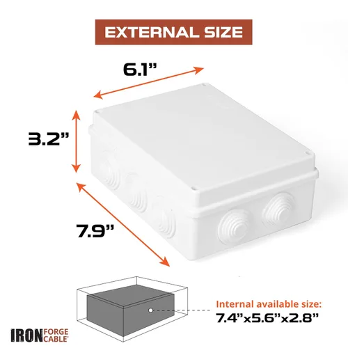Vista 8 de Iron Forge Cable Caja eléctrica para exteriores, 8 "x 6.2"x 3.2" pulgadas caja de conexiones blanca con accesorios, caja impermeable perforable