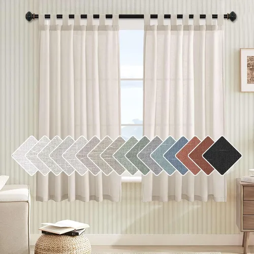 Vista 58 de Cortinas de lino para sala de estar, decoración para el hogar, con pestaña superior, privacidad añadida, ahorro de energía, filtro de luz