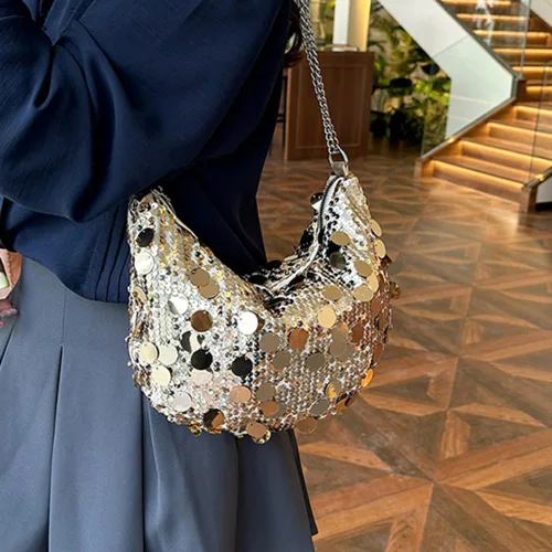 Vista 4 de Bolso de noche con lentejuelas brillantes para mujer, bandolera y bandolera para fiesta, graduación, boda