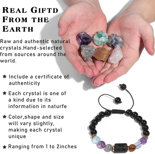 Vista 3 de GolbalJew Juego de regalo de cristales de Piscis, signos del zodíaco, piedras de nacimiento de cristales curativos con caja de horóscopo, pulsera