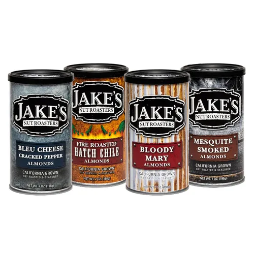 Vista 8 de Jake's Nut Roasters - Caja de regalo Jake's Pick - Almendras saborizadas tostadas (paquete de 4) - Múltiples sabores; queso azul, Bloody Mary