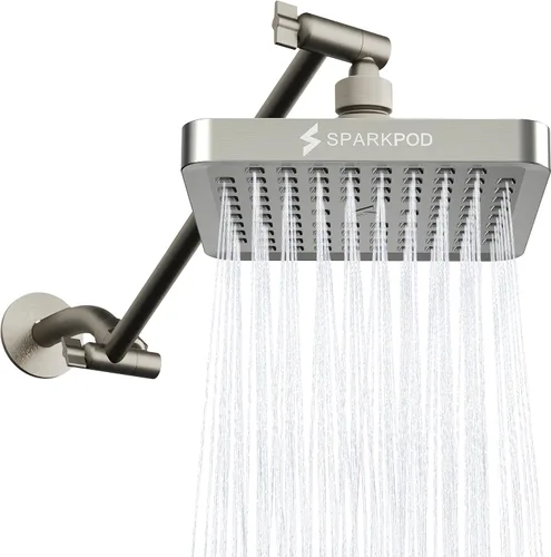 Vista 19 de SparkPod Cabezal de ducha tipo lluvia cuadrado con brazo de extensión, cabezal de ducha de altura ajustable con rendimiento de alta presión, fácil