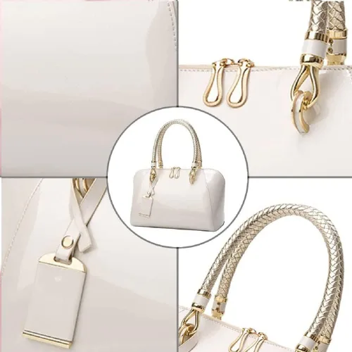 Vista 5 de ZiMing Bolsos de cuero de charol brillante para mujer, bolso con asa superior, bolso elegante, bolso de mano mediano, bolso de hombro