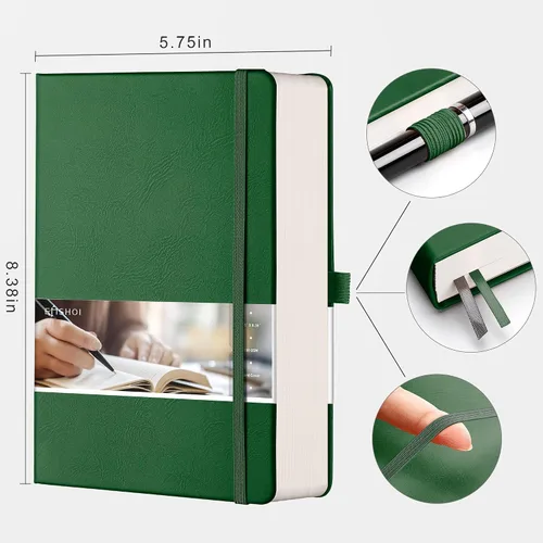Vista 2 de EMSHOI Cuaderno de diario punteado, 320 páginas, tamaño A5 pequeño de 5.75 x 8.38 pulgadas, tapa dura de piel sintética, papel grueso de 3.53 oz/m²
