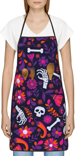 Vista 2 de Delantal de calavera de azúcar, delantales de cocina para hombres y mujeres, delantal de cocina, delantal de chef, delantales de jardín ajustables