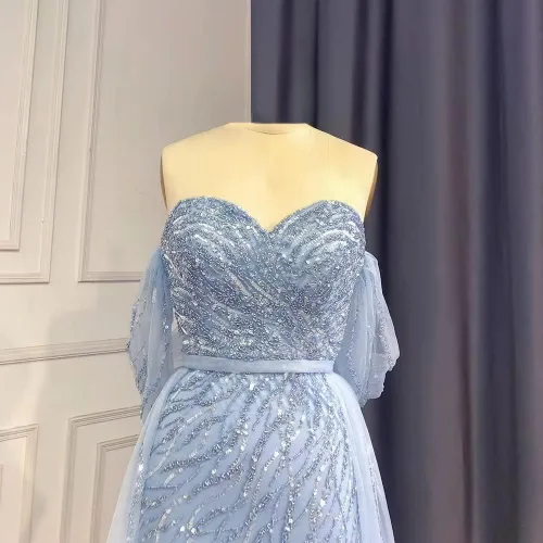Vista 6 de Vestidos de fiesta de lentejuelas con hombros descubiertos, vestidos largos de baile de tul formal con abertura para fiesta de invitados de boda
