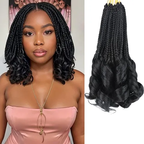 Vista 37 de Cabello para Trenzas Rizo Francés Color 1 Trenzas de Ganchillo Rizo Francés 10 Pulgadas Trenzas de Caja Cabello de Ganchillo para Mujeres y Niños
