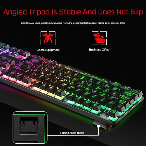 Vista 7 de Guiheng Combo de teclado y mouse para juegos con diseño de arco iris con cable, 104 teclas que iluminan la sensación mecánica, teclado