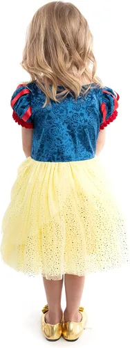 Vista 5 de Little Adventures Vestido de fiesta de princesa blanco nieve, lavable a máquina, disfraz de juego de simulación para niños, sin purpurina