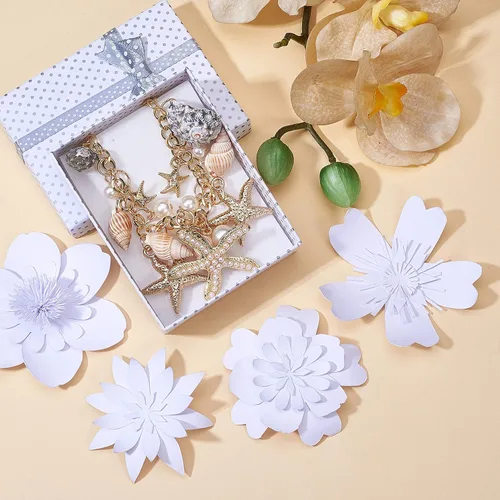 Vista 6 de PH PandaHall Pulseras de concha de estrella de mar, pulsera de perlas de imitación de concha de estrella de mar, pulsera bohemia ajustable de concha