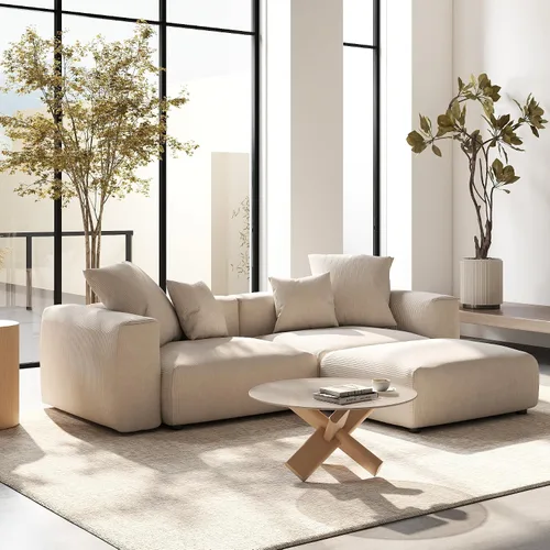 Vista 4 de Sofá seccional modular en forma de nube, sofá en L con otomano, sofá cama de 260 cm de tamaño grande, sofás cama de corduroy para sala de estar