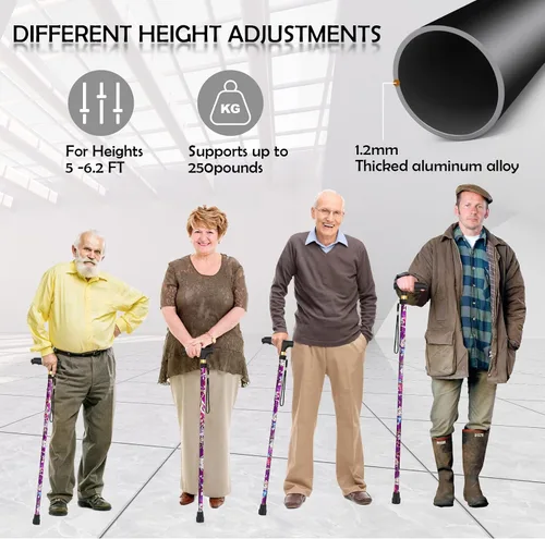Vista 7 de Cane for Women with LED Light, Folding Walking Cane for Men and Seniors, Lightweight Collapsible Aluminium Cane, 5-Level Height Adjustable Walking