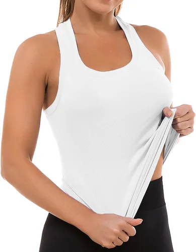 Vista 146 de MathCat Camisetas de entrenamiento para mujer, sin costuras, básicas, sin mangas, con espalda cruzada, atlética, yoga, correr, uso diario