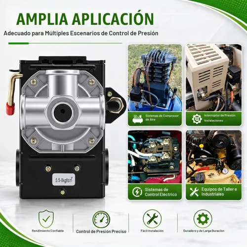 Vista 7 de Interruptor de presión del compresor de aire LF10-4H, 4 puertos 1/4 "NPT, interruptor de control de presión de 95-125 PSI para reemplazo de piezas
