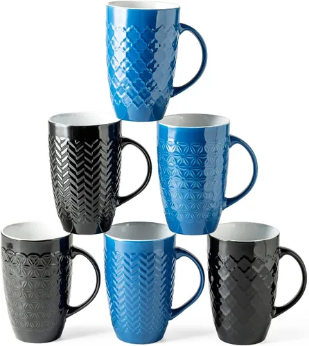 Vista 10 de AmorArc Juego de 6 tazas de café extragrandes de cerámica de 20 onzas con patrones geométricos texturizados para café, té, cerveza, cacao caliente