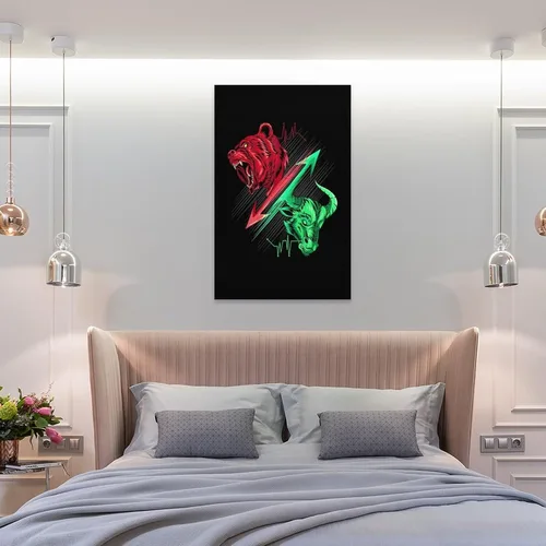 Vista 8 de Usoway Oso contra toro Mercado de Valores Trading Arte de pared Lienzo Pintura Dormitorio Decoración del Hogar Imágenes Obras de Arte Carteles