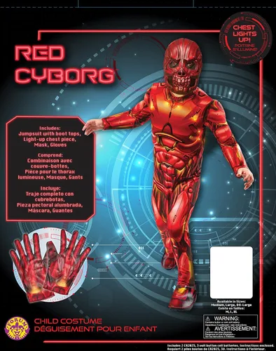 Vista 3 de Rubie's Mono y máscara de Cyborg rojo iluminado para niños, como se muestra, XL